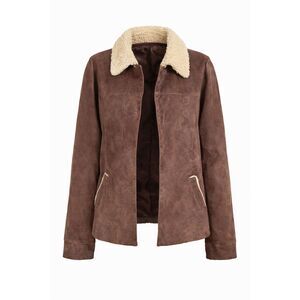 Denim & Co Genuine Leather Jacket Large Brown Sherpa Collar Coat